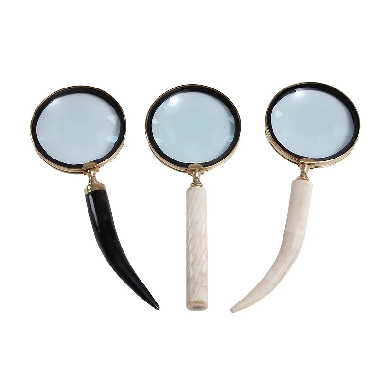 CosmoLiving by Cosmopolitan Set of 3" Black Metal Eclectic Magnifying Glass, 11" x 4"