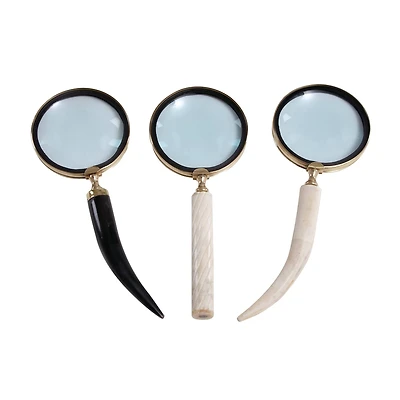 CosmoLiving by Cosmopolitan Set of 3" Black Metal Eclectic Magnifying Glass, 11" x 4"