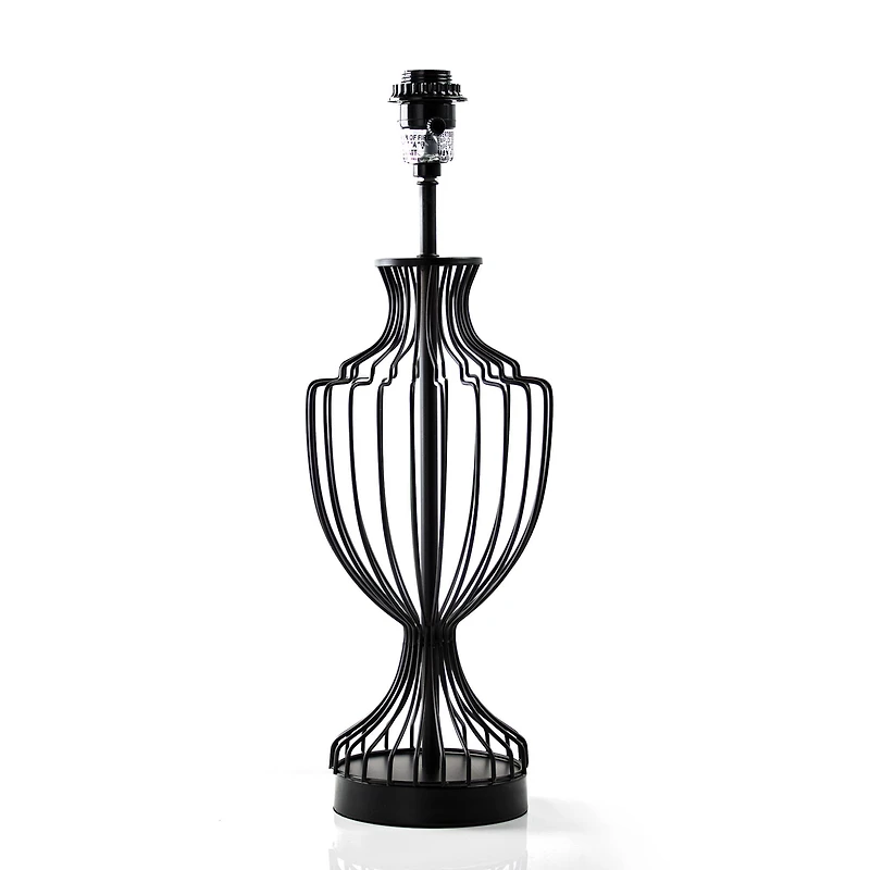 24" Black Cage Metal Table Lamp with Drum Shade