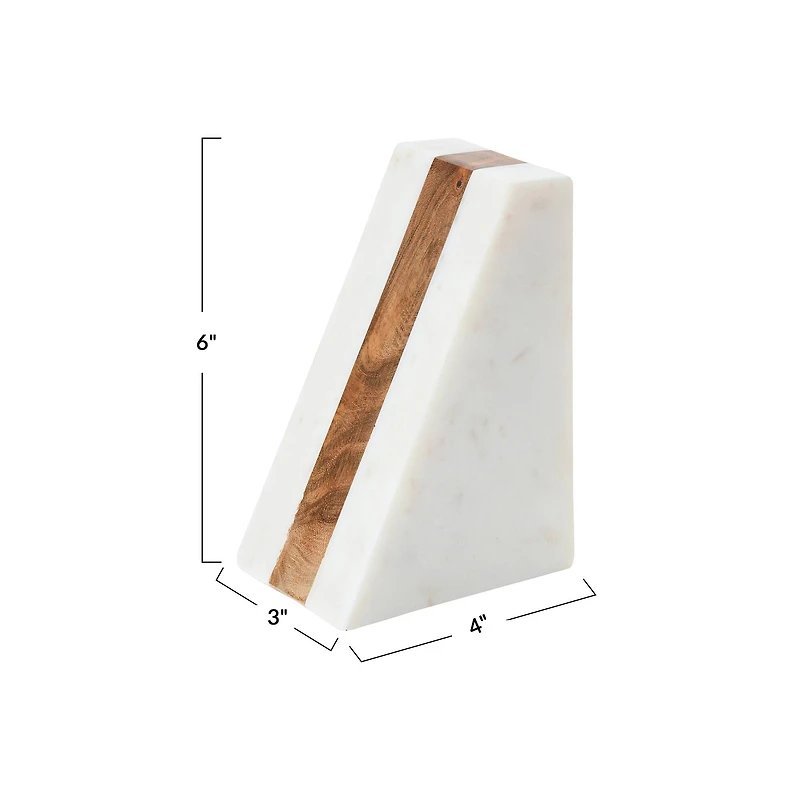 Hello Honey® 6" White Marble Geometric Bookends with Wood Inlay