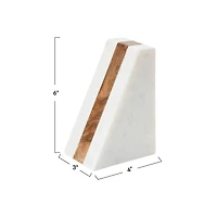 Hello Honey® 6" White Marble Geometric Bookends with Wood Inlay