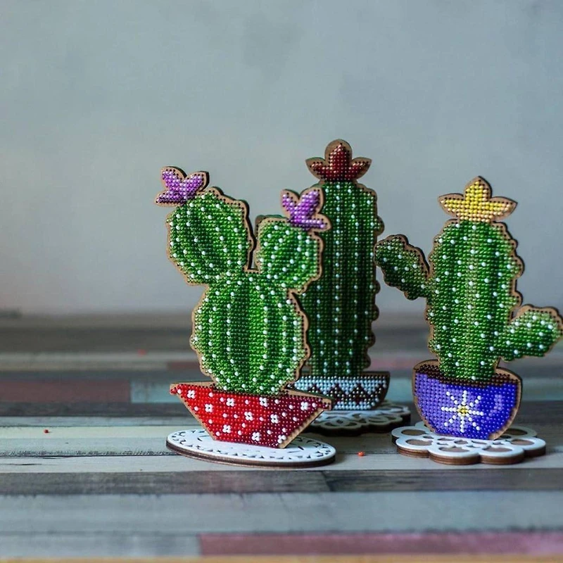 Wonderland Crafts Cactus in Purple Bowl Bead Embroidery on Wood Kit