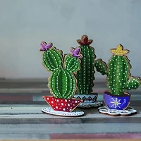 Wonderland Crafts Cactus in Purple Bowl Bead Embroidery on Wood Kit