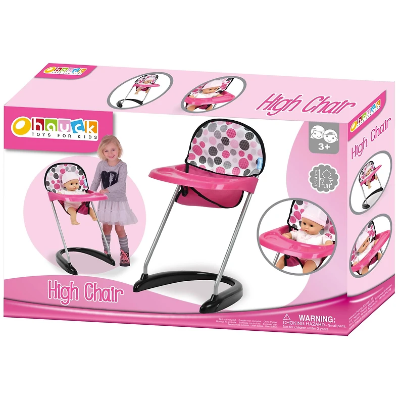 Hauck Pink Dot Doll High Chair With Front Tray & Safety Harness