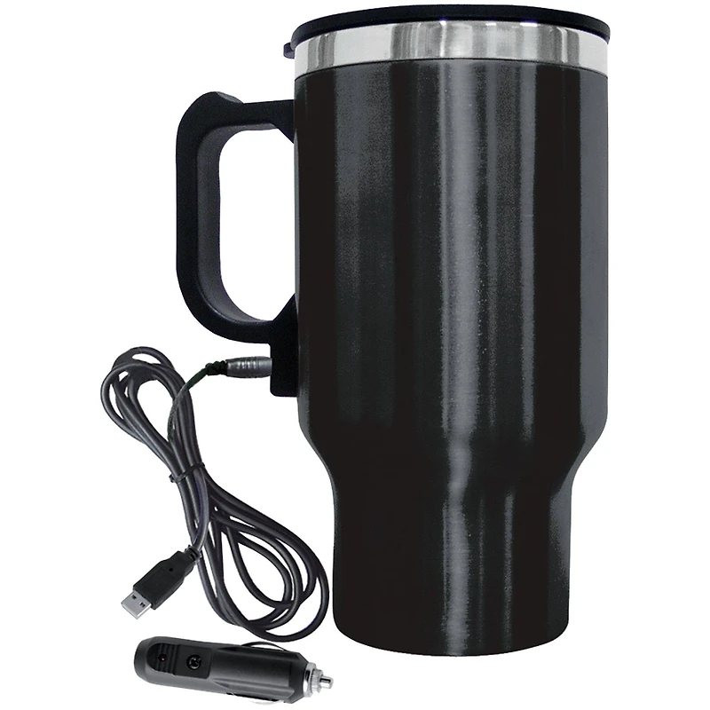 Brentwood GEOJUG 16oz. Black Stainless Steel 12V Heated Travel Mug