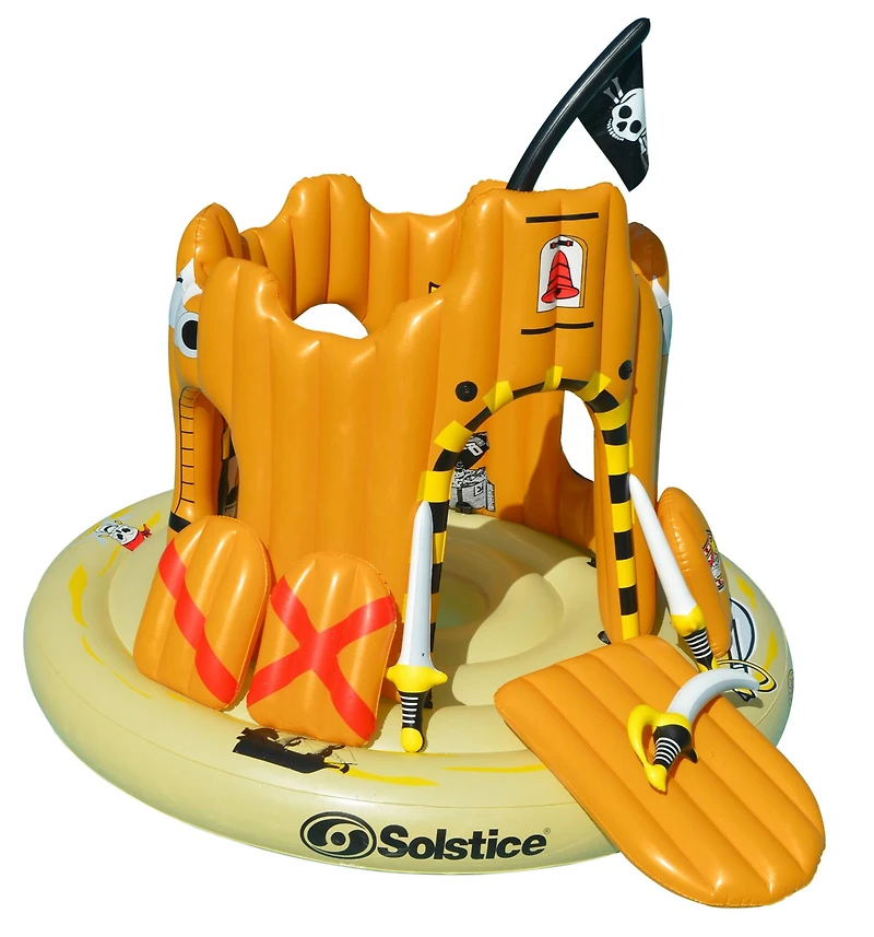 Swim Central 6.8ft. Inflatable Orange Pirate Castle Adventure Swimming Float