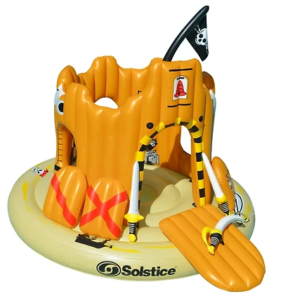 Swim Central 6.8ft. Inflatable Orange Pirate Castle Adventure Swimming Float
