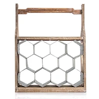 20" Rustic Wood & Metal Wine Rack with Handle