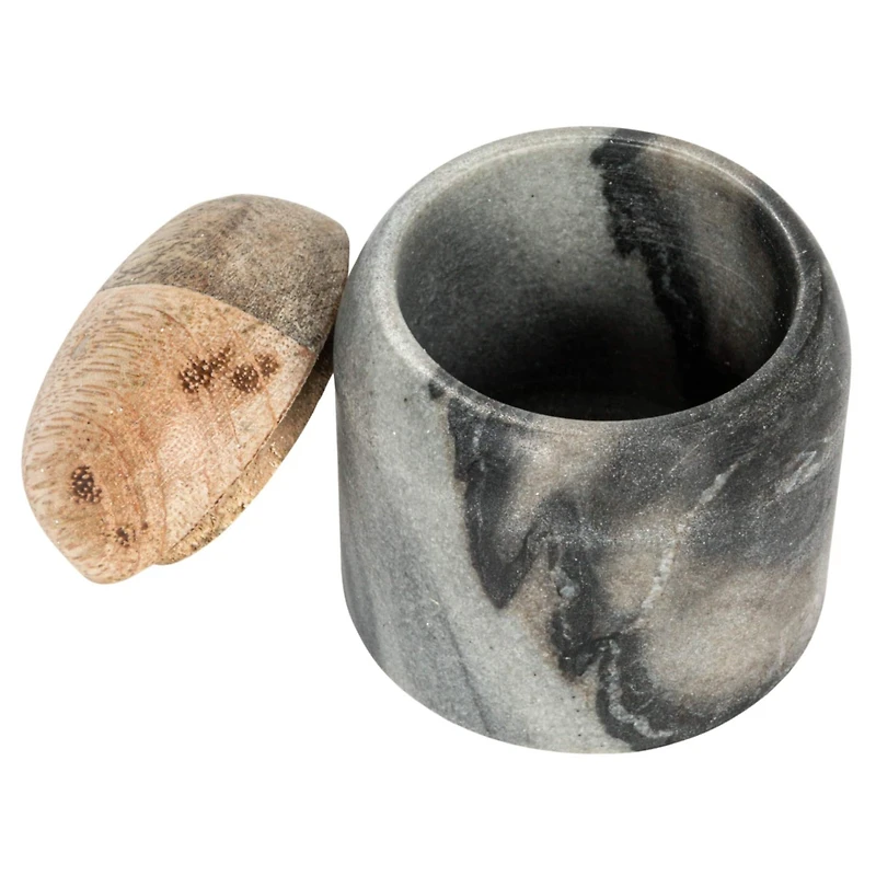Hello Honey® 3.25" Gray Marble & Mango Wood Pinch Pot with Lid