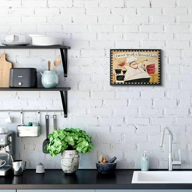 Stupell Industries Never Trust a Skinny Chef with Happy Cook Phrase Framed Wall Art