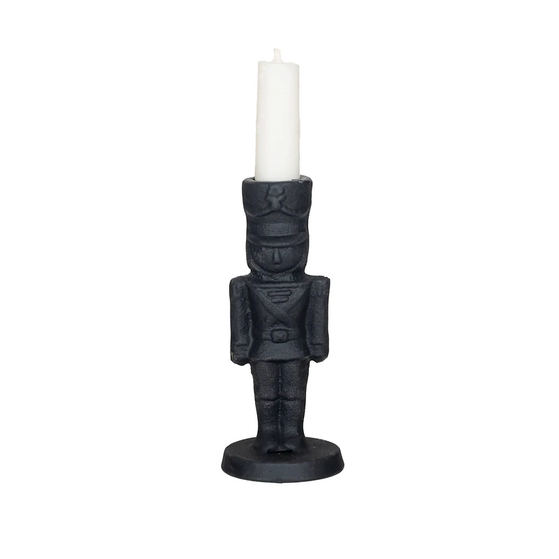 Hello Honey® 5.5" Black Cast Metal Soldier Taper Candle Holder