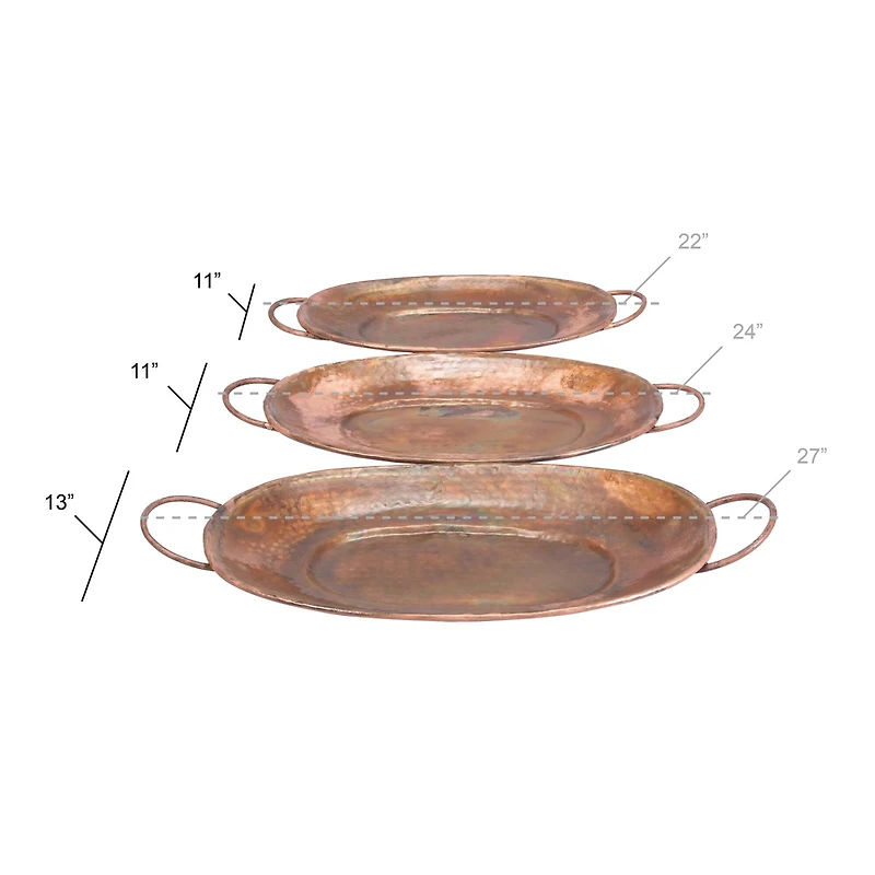 Copper Metal Rustic Tray Set