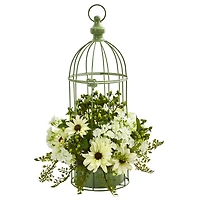19" Daisy Arrangement in Decorative Bird Cage