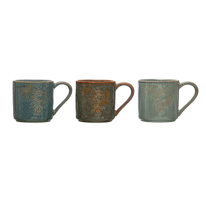 Hello Honey® 5" Pine Bough Stoneware Mug Set