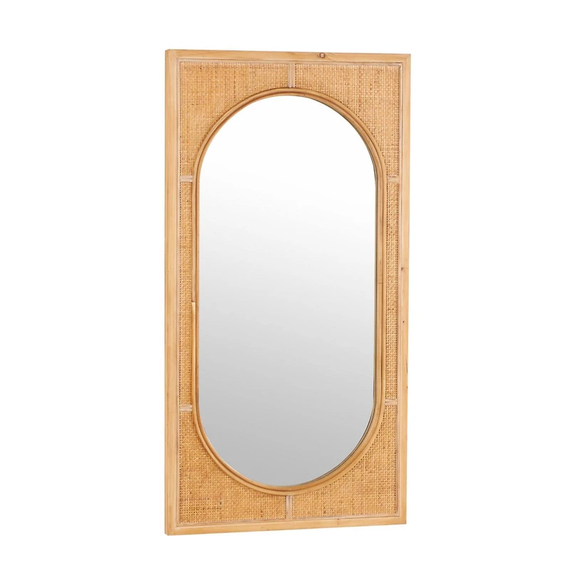 22" x 42" Brown Rattan Oval Center Design Wall Mirror