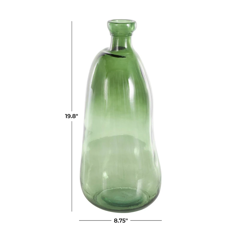 Green Recycled Glass Abstract Handmade Curved Ombre Spanish Bottle Vase