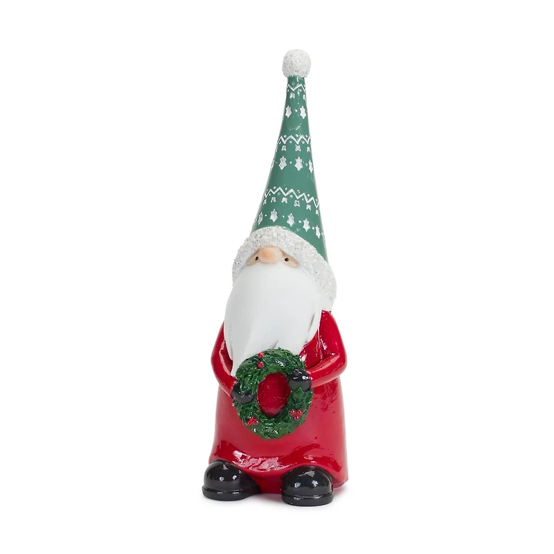9" Holiday Gnome with Wreath & Package Figurine Set