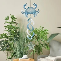 32" Blue Swirl Wind Spinner Metal Crab & Starfish Windchime
