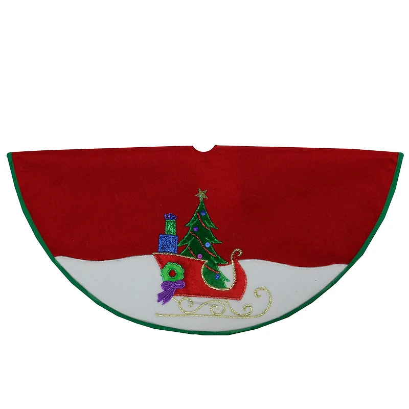 20" Embroidered Sleigh & Tree Applique Mini Tree Skirt