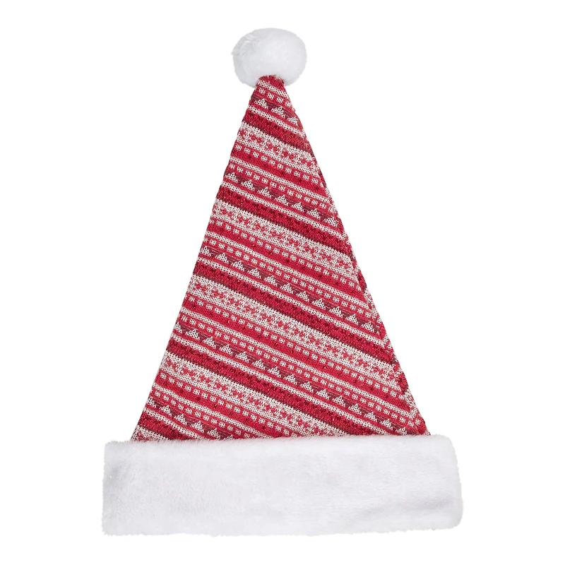 17" Red & White Nordic Striped Santa Hat with Pom Pom