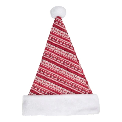 17" Red & White Nordic Striped Santa Hat with Pom Pom