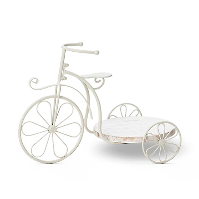 Glitzhome® 18" White Metal Tricycle Planter Stand with Solid Wood Tray