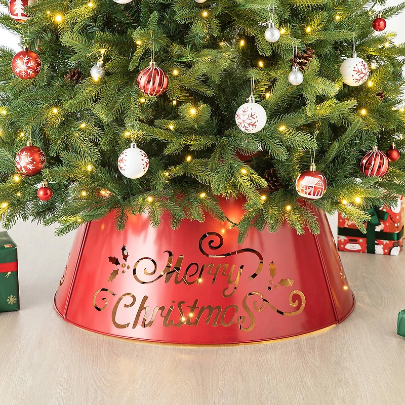 Glitzhome® Red 26" LED Merry Christmas Cutout Metal Tree Collar
