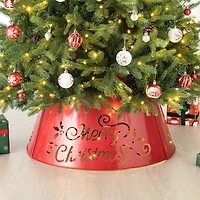 Glitzhome® Red 26" LED Merry Christmas Cutout Metal Tree Collar
