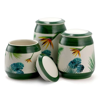 Elama Green 3-Piece Ceramic Kitchen Canister Collection