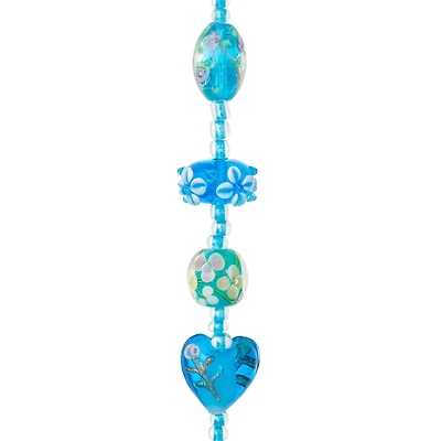 12 Pack: Aqua Heart & Flower Lampwork Glass Beads by Bead Landing™