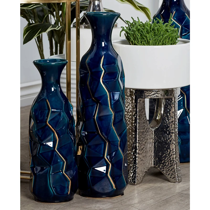 Tall Blue Stoneware Modern Vase