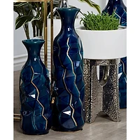 Tall Blue Stoneware Modern Vase