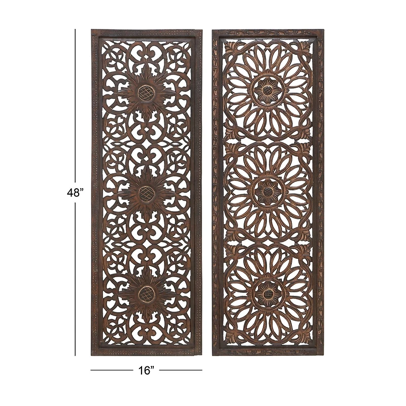 Set of 2 Brown Wood Traditional Wall Decor, 48" x 16"