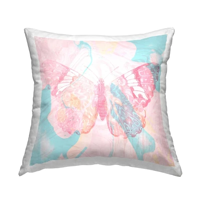Stupell Industries Pink Blue Butterfly Layered Abstract Background Throw Pillow, 18" x 18"