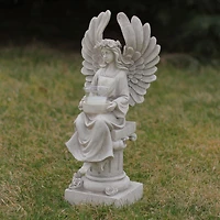 17" Peaceful Angel Sitting on a Pedestal Candle Holder Statue