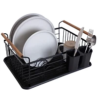 Kitchen Details Acacia Wood Black Drying Rack with Draining Tray