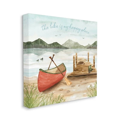 Stupell Industries Lake's My Happy Place Phrase Boat Dock Landscape Canvas Wall Art