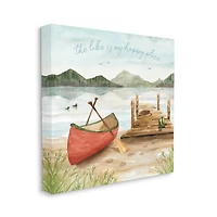 Stupell Industries Lake's My Happy Place Phrase Boat Dock Landscape Canvas Wall Art