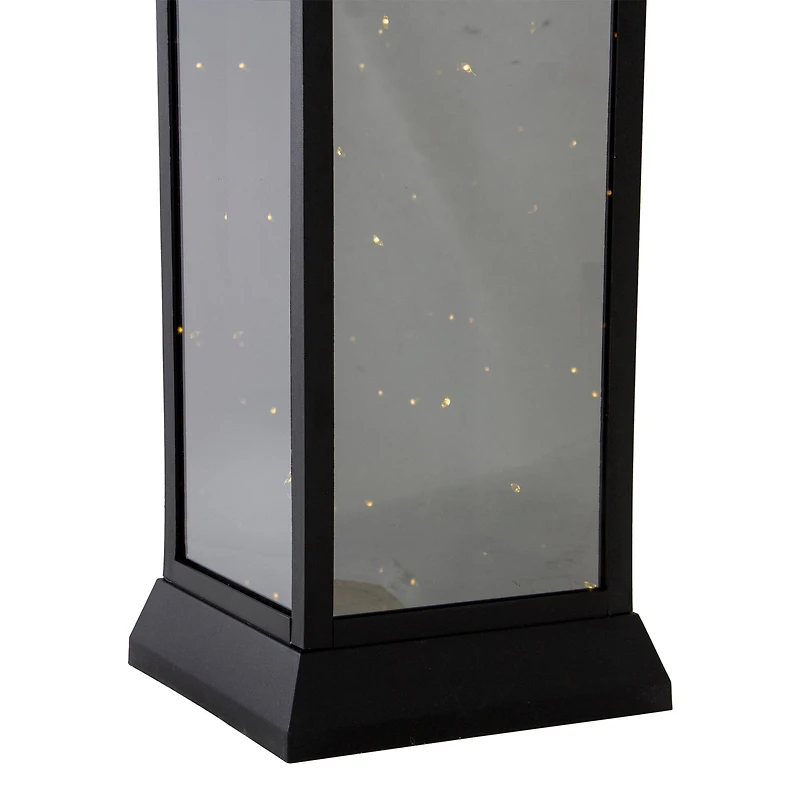 19" Black LED Mirrored Lantern with Warm White Flickering Lights