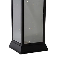 19" Black LED Mirrored Lantern with Warm White Flickering Lights
