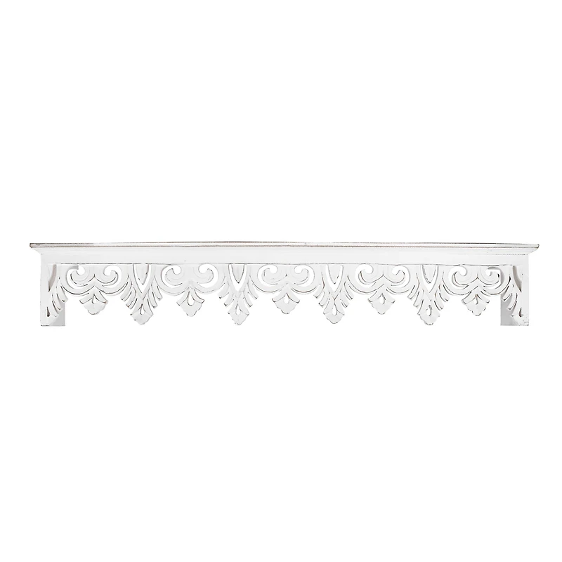 30" White Hand-Carved Floating Wall Shelf