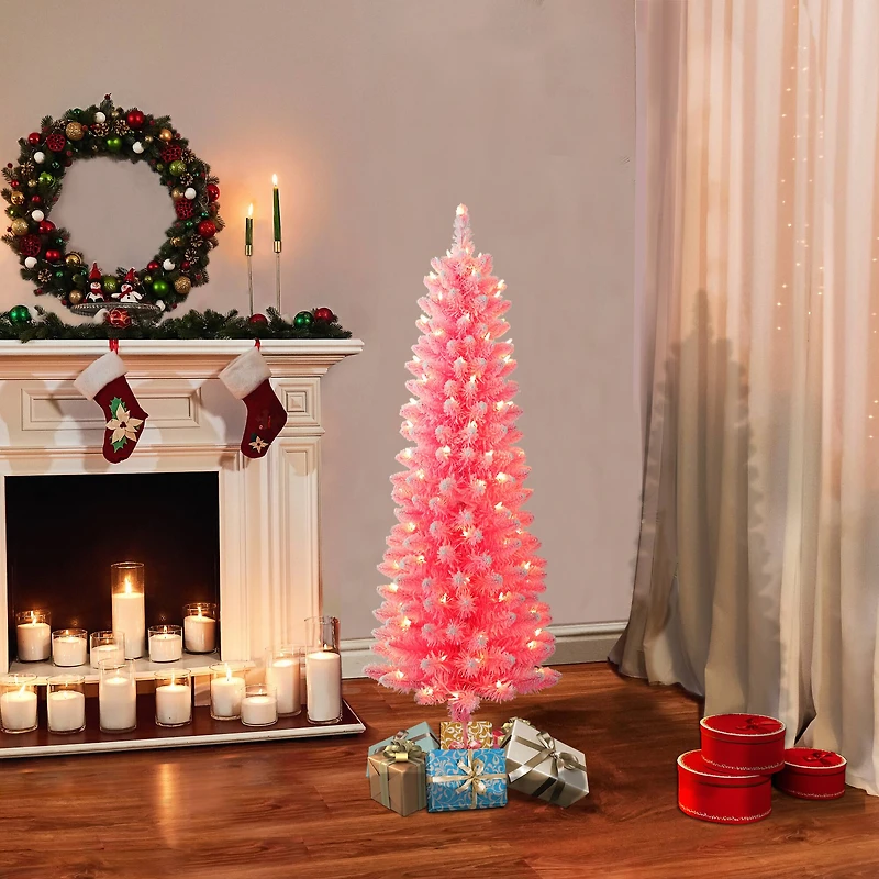 4.5ft. Pre-Lit Flocked Fashion Pencil Artificial Christmas Tree