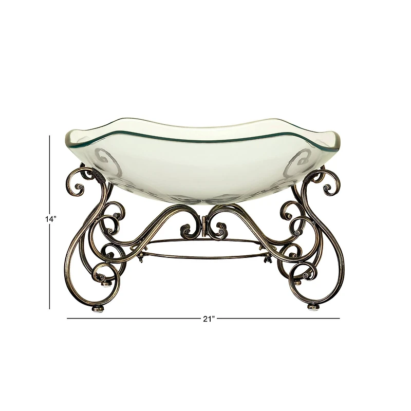 Brass Glass and Metal Traditional Serving Bowl, 14" x 21" x 16"