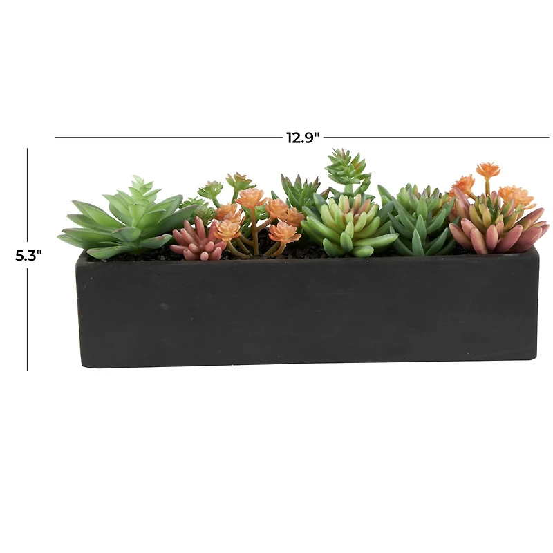 13" Green Faux Succulent in Black Rectangular Planter