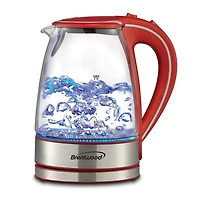Brentwood 1.7L Red Cordless Tempered-Glass Electric Kettle
