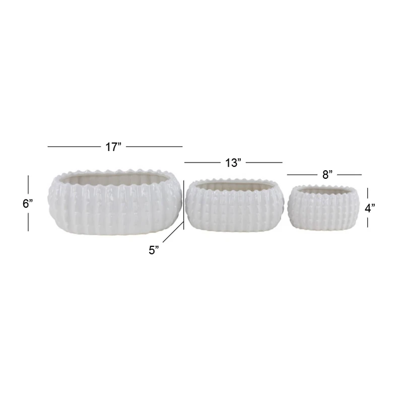 Set of 3 White Stoneware Traditional Planter, 9", 13", 17"