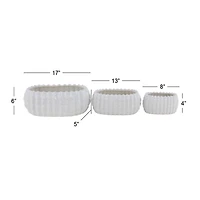 Set of 3 White Stoneware Traditional Planter, 9", 13", 17"