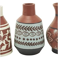 Orange Ceramic Floral Vase Set with 3 Different Patterns & Shapes