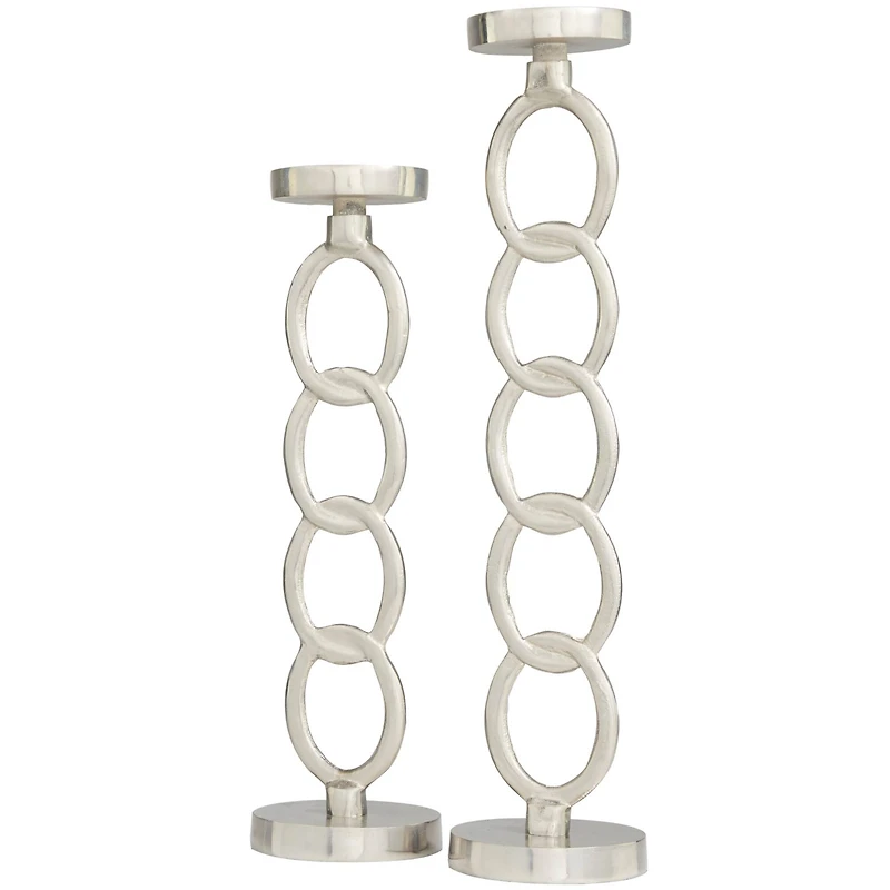 Silver Metal Geometric Candle Holder Set