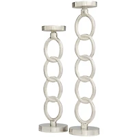 Silver Metal Geometric Candle Holder Set